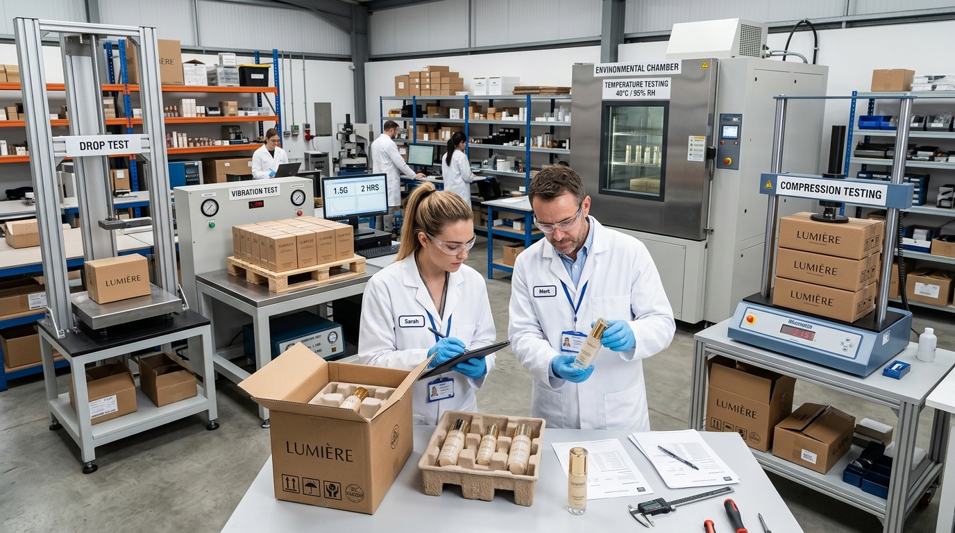 Branded packaging featuring organized products secured in custom die-cut inserts, demonstrating structured packaging design that builds customer trust and satisfaction.