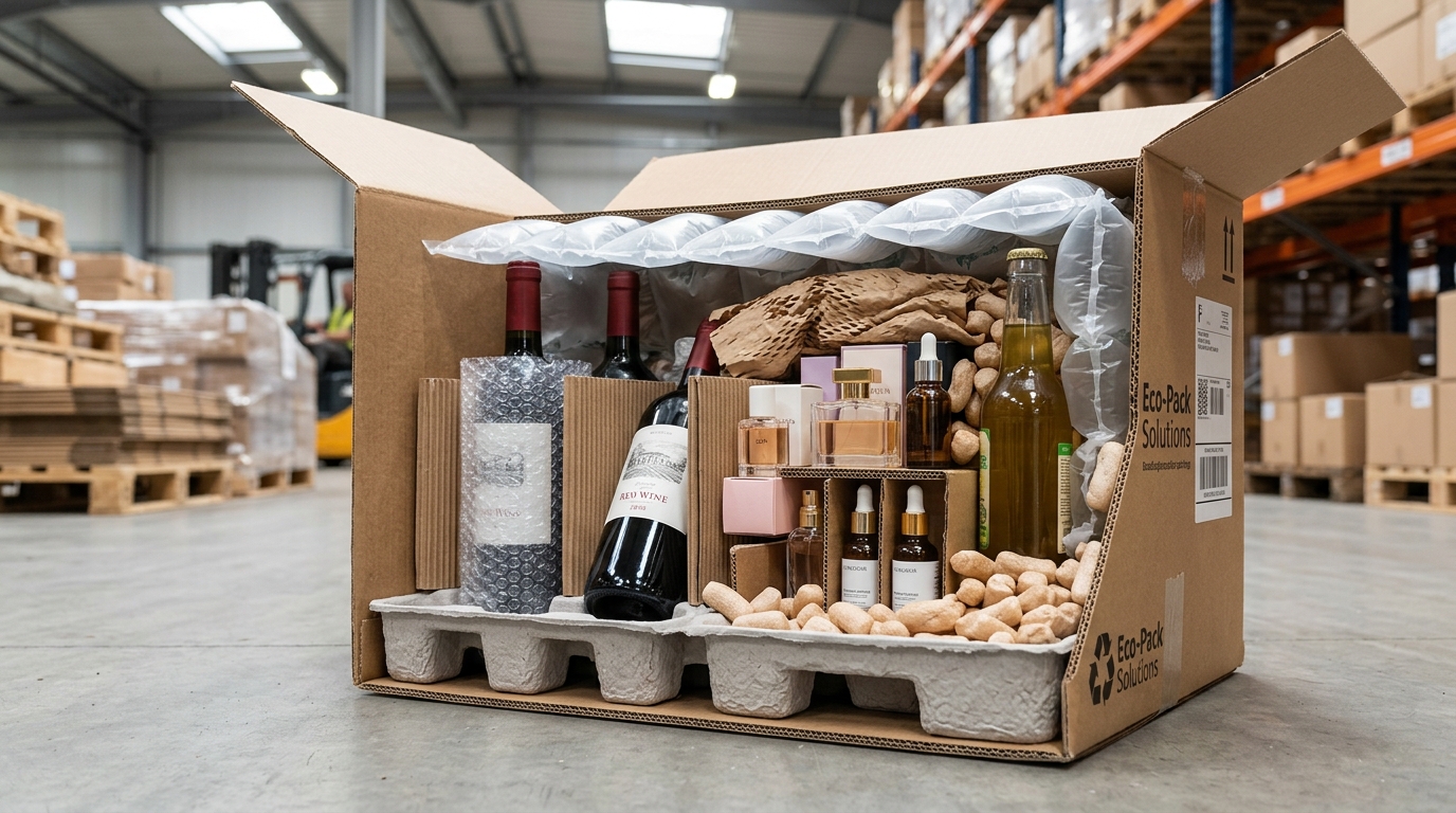 Multiple retail products arranged inside custom packaging inserts with dedicated compartments, highlighting product organization, protection, and premium presentation.