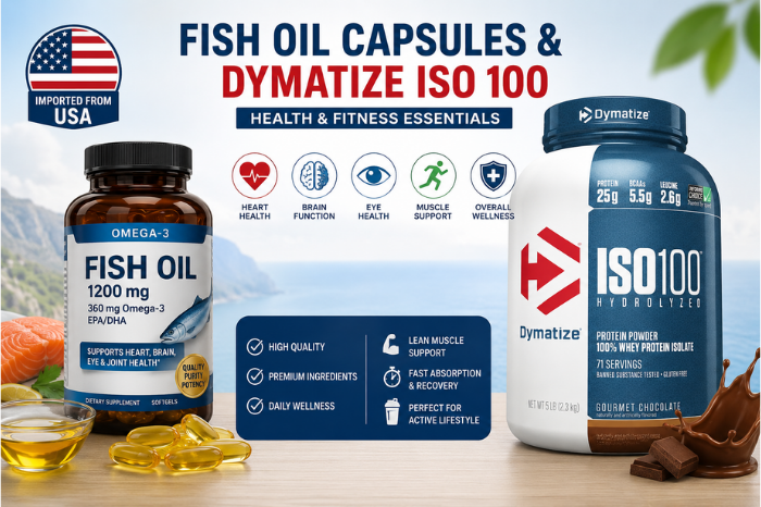 Fish Oil Capsules and Dymatize ISO 100 in Pakistan