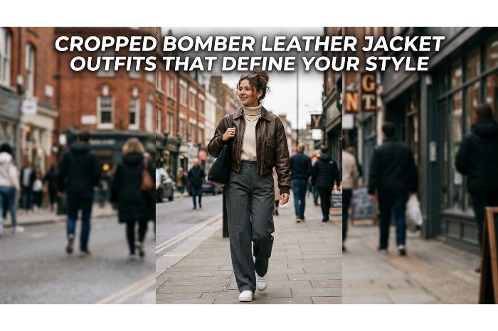 Cropped Bomber Leather Jacket