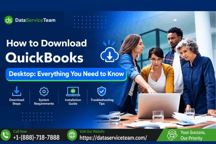 Professional guide showing how to download and install QuickBooks Desktop on Windows and Mac