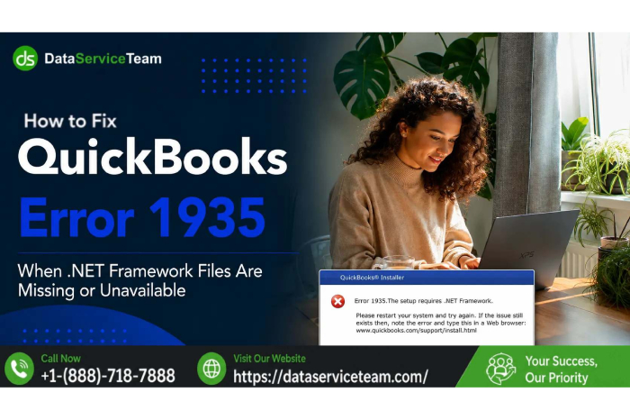 QuickBooks Error 1935 installation error showing solutions for .NET Framework, Visual C++, Windows Installer, and assembly components