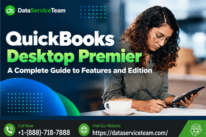 QuickBooks Desktop Premier dashboard showing 5 industry-specific editions including Contractor, Manufacturing, and Non-Profit